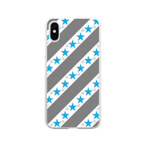 キュート☆グレー☆ストライプ Soft Clear Smartphone Case