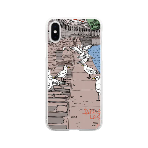 セーヌ川と鳥の群れ Soft Clear Smartphone Case