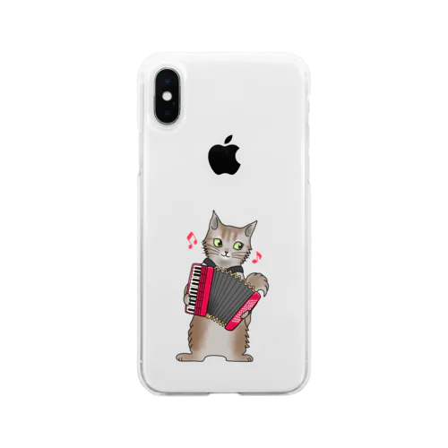 アコーディオンを弾く猫 Soft Clear Smartphone Case