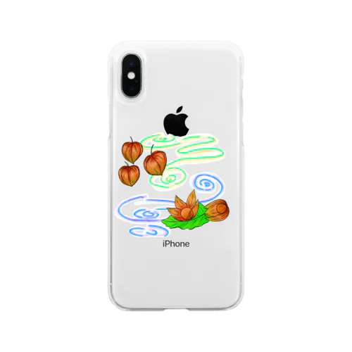 ホオズキ 水紋背景（和柄） Soft Clear Smartphone Case