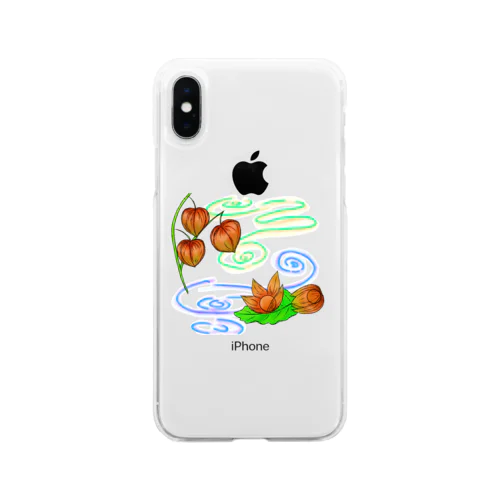 枝つきホオズキ 水紋（和柄）その2 Soft Clear Smartphone Case
