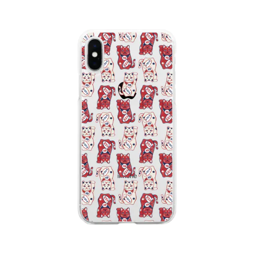 【日本レトロ#01】招き猫（パターン） Soft Clear Smartphone Case