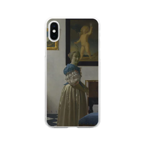 ヴァージナルの前に立つ女 / フェルメール (Young woman standing at a virginal - 1672) Soft Clear Smartphone Case