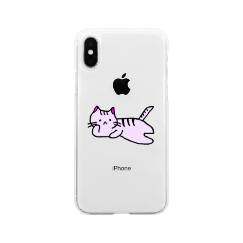 ごろごろねこ（紫） Soft Clear Smartphone Case