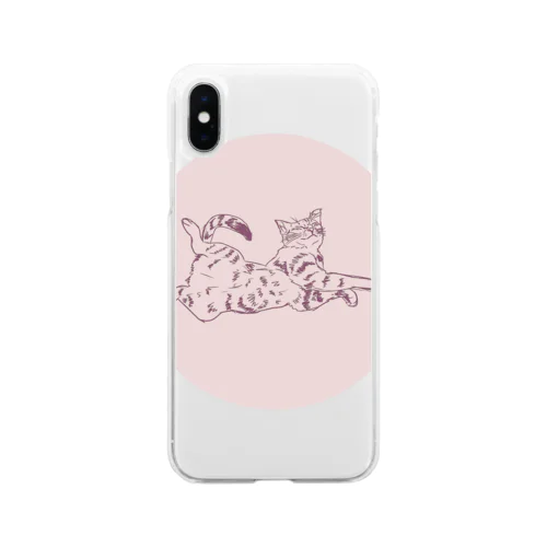 桃のハッピーキャット Soft Clear Smartphone Case