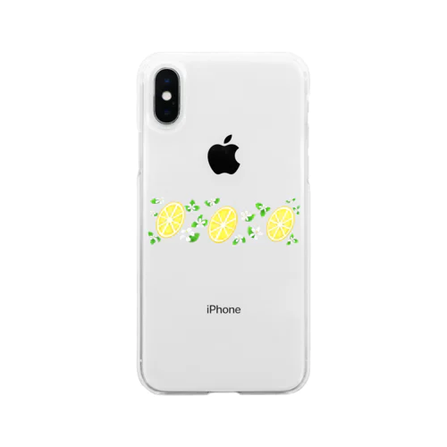 スライスレモンとレモンの花 Soft Clear Smartphone Case