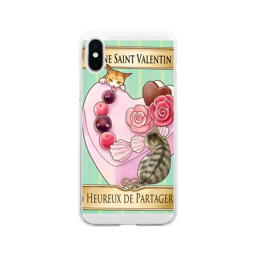 猫💗猫 バレンタイン　Heureux de Partager Soft Clear Smartphone Case