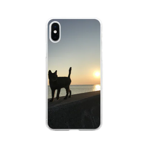 猫×夕日 Soft Clear Smartphone Case