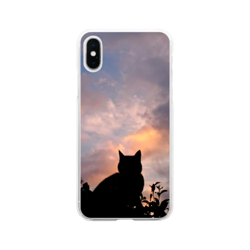 sunset cat Soft Clear Smartphone Case