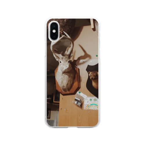 鹿の角をつけたうさぎの剥製 Soft Clear Smartphone Case