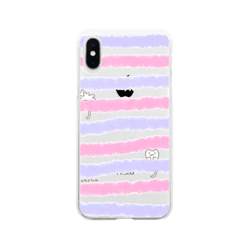 にゃーちゃ、茶畑ボーダー(夕闇) Soft Clear Smartphone Case