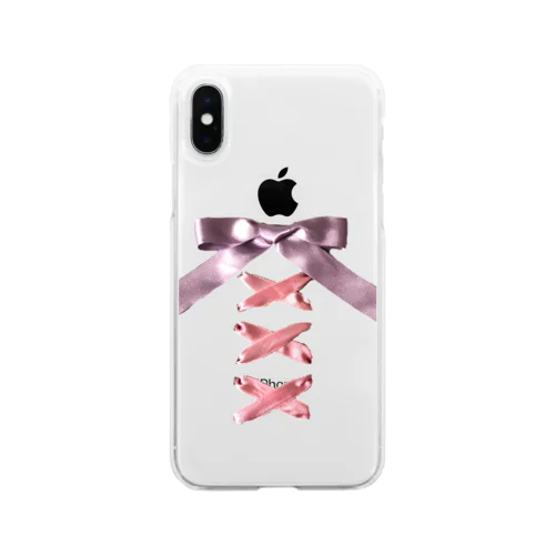 Pink × Lavender Lased-up Ribbon Soft Clear Smartphone Case