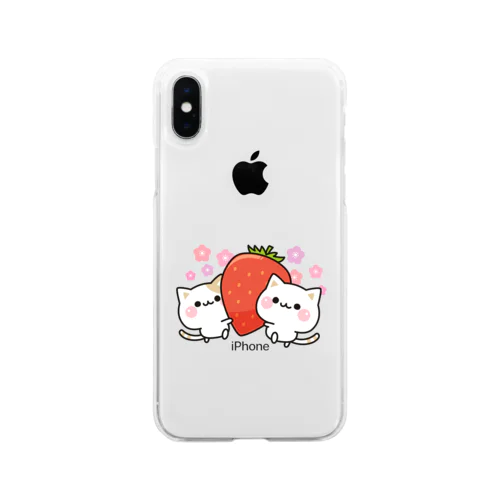 気づかいのできるネコ　いちごver. Soft Clear Smartphone Case