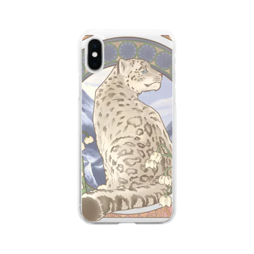 アール・ヌーヴォー調 ユキヒョウ Soft Clear Smartphone Case