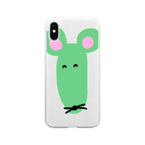 かおながネズミ 緑 Soft Clear Smartphone Case