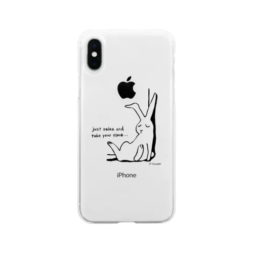 りらっくすうさぎ（黒） Soft Clear Smartphone Case