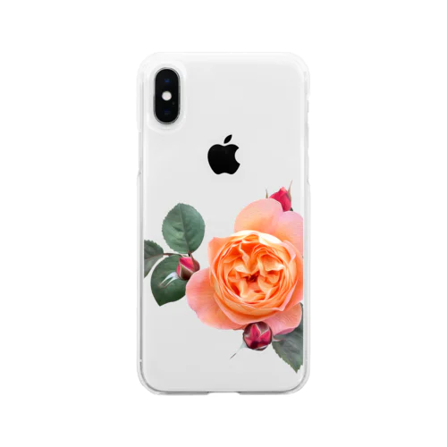 【ロマン】蕾と葉のついたオレンジピンクの薔薇 Soft Clear Smartphone Case