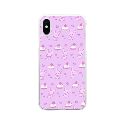 うさぎとイチゴのショートケーキ Soft Clear Smartphone Case