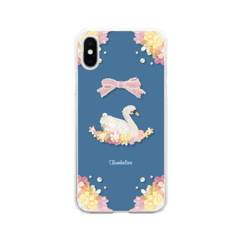 【ビーズ刺繍】白鳥さんとお花 Soft Clear Smartphone Case