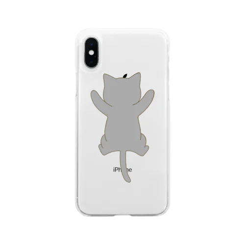 しがみつく灰色猫 Soft Clear Smartphone Case