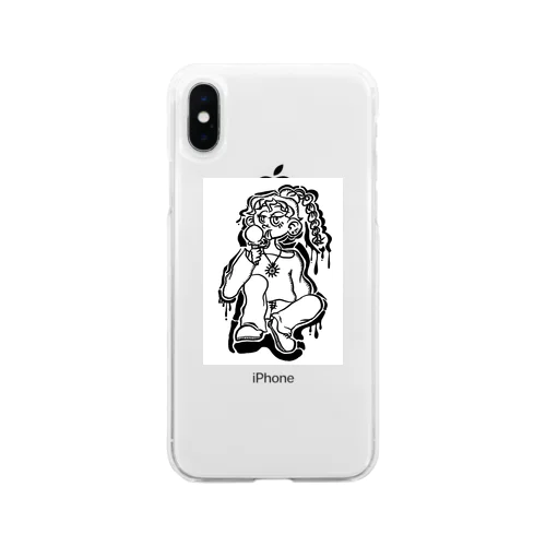 アイス女子（モノクロ） Soft Clear Smartphone Case