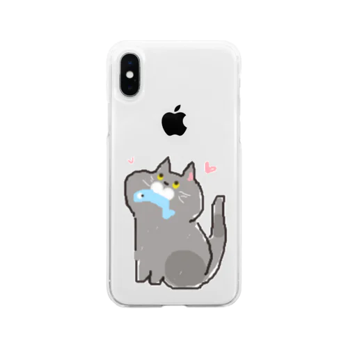 お魚くわえた灰猫 Soft Clear Smartphone Case