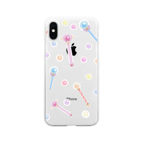 魔法少女のゆめかわステッキ&パステルカラーの魔法玉石 Soft Clear Smartphone Case