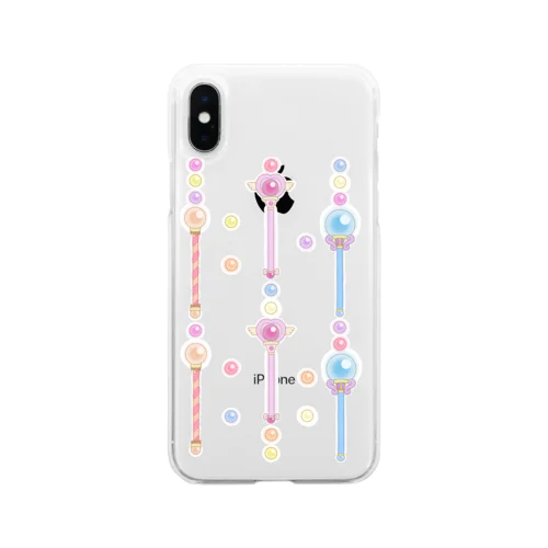 魔法少女のゆめかわステッキ&パステルカラーの魔法玉石～ストライプ～ Soft Clear Smartphone Case