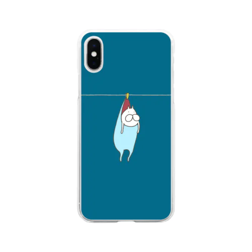 ねこタイツの洗濯 ブルー Soft Clear Smartphone Case