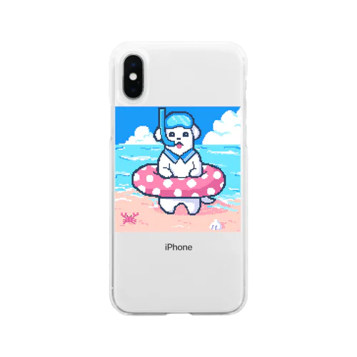 🐶夏が楽しみすぎる犬🌞🌊（ドット） Soft Clear Smartphone Case