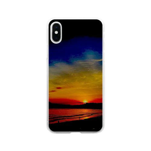 夕陽と、海 Soft Clear Smartphone Case