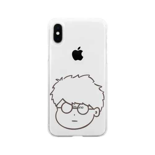 髪もさもさ丸メガネくん Soft Clear Smartphone Case