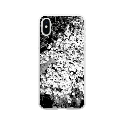 シバザクラ モノクロ Soft Clear Smartphone Case