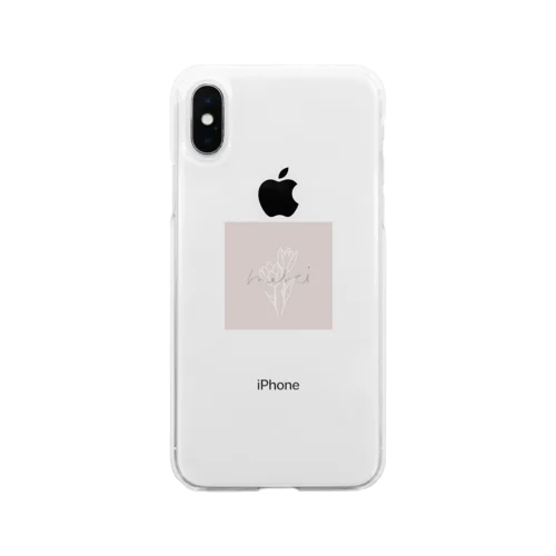 線画チューリップ🌷くすみpink Soft Clear Smartphone Case