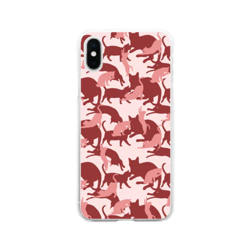 猫迷彩　カモフラージュ　赤 Soft Clear Smartphone Case