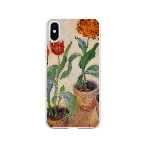 クロード・モネ / 1883 / Three Pots of Tulips / Claude Monet Soft Clear Smartphone Case