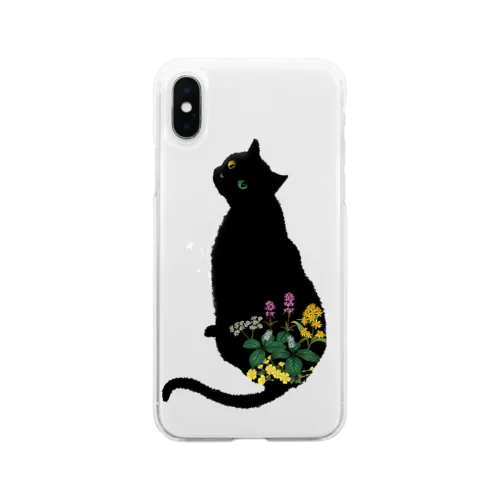 花と黒猫 Soft Clear Smartphone Case