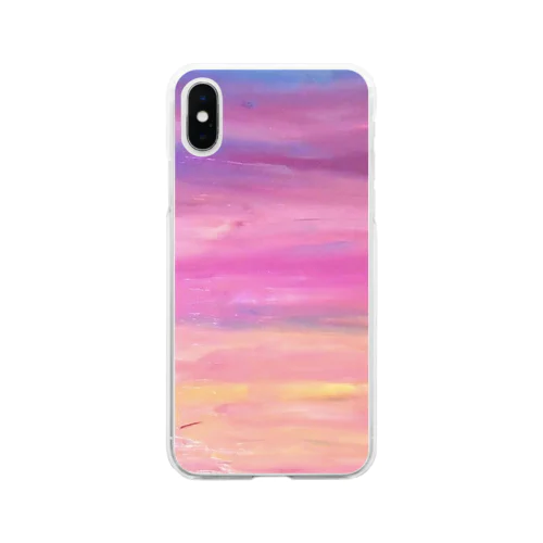 夕焼け絵の具パープル Soft Clear Smartphone Case