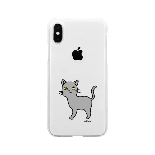 おさんぽこねこ（グレー） Soft Clear Smartphone Case