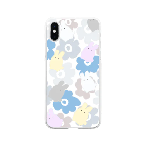 花柄×ウサギ Soft Clear Smartphone Case