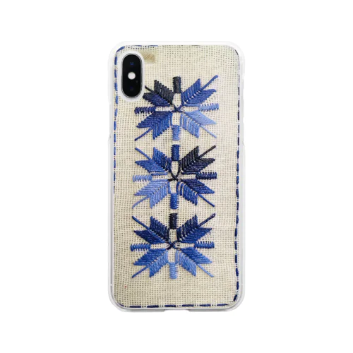 ジャスミンの花(アオポイ刺繍)のスマホケース Soft Clear Smartphone Case