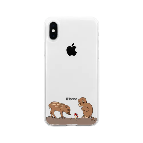 小猿と瓜坊ときのこ Soft Clear Smartphone Case