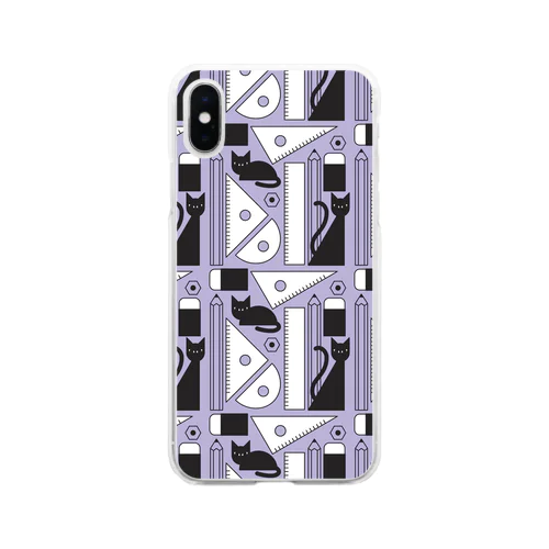 文房具と黒猫 Soft Clear Smartphone Case