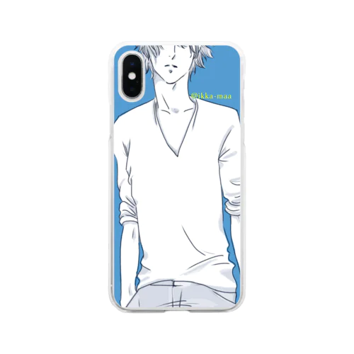 悩める青い青年① Soft Clear Smartphone Case