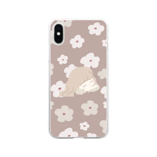 レトロな紅茶ちゃん　ブラウン　花柄 Soft Clear Smartphone Case