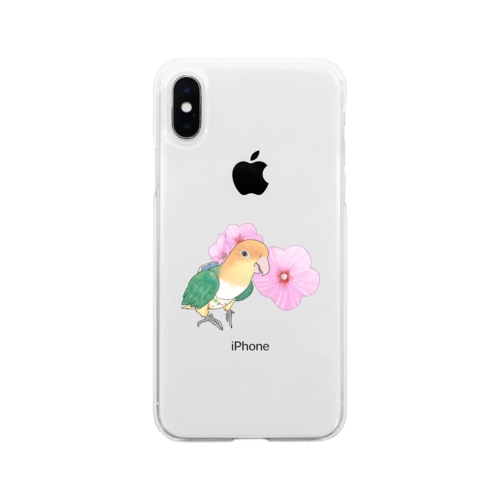お花とシロハラインコちゃん【まめるりはことり】 Soft Clear Smartphone Case