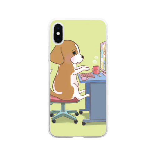 テレワークな犬 Soft Clear Smartphone Case