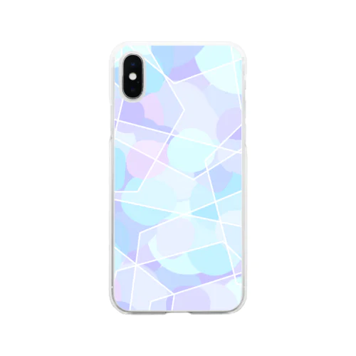 水玉と多角形の柄（青） Soft Clear Smartphone Case