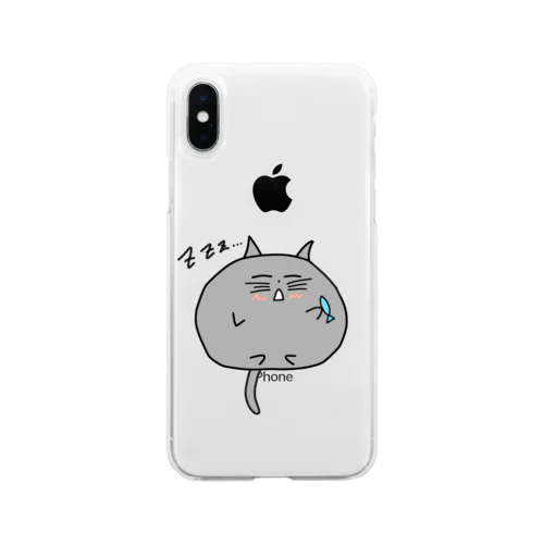 すやすやしあわせなねこちゃん グレー Soft Clear Smartphone Case