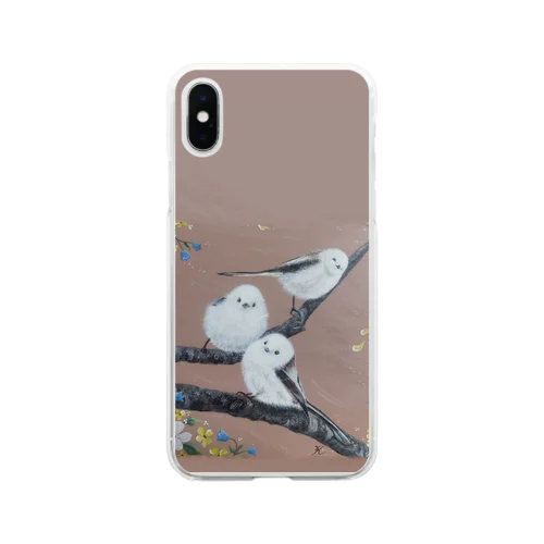 ふわふわシマエナガ♥トリオ Soft Clear Smartphone Case